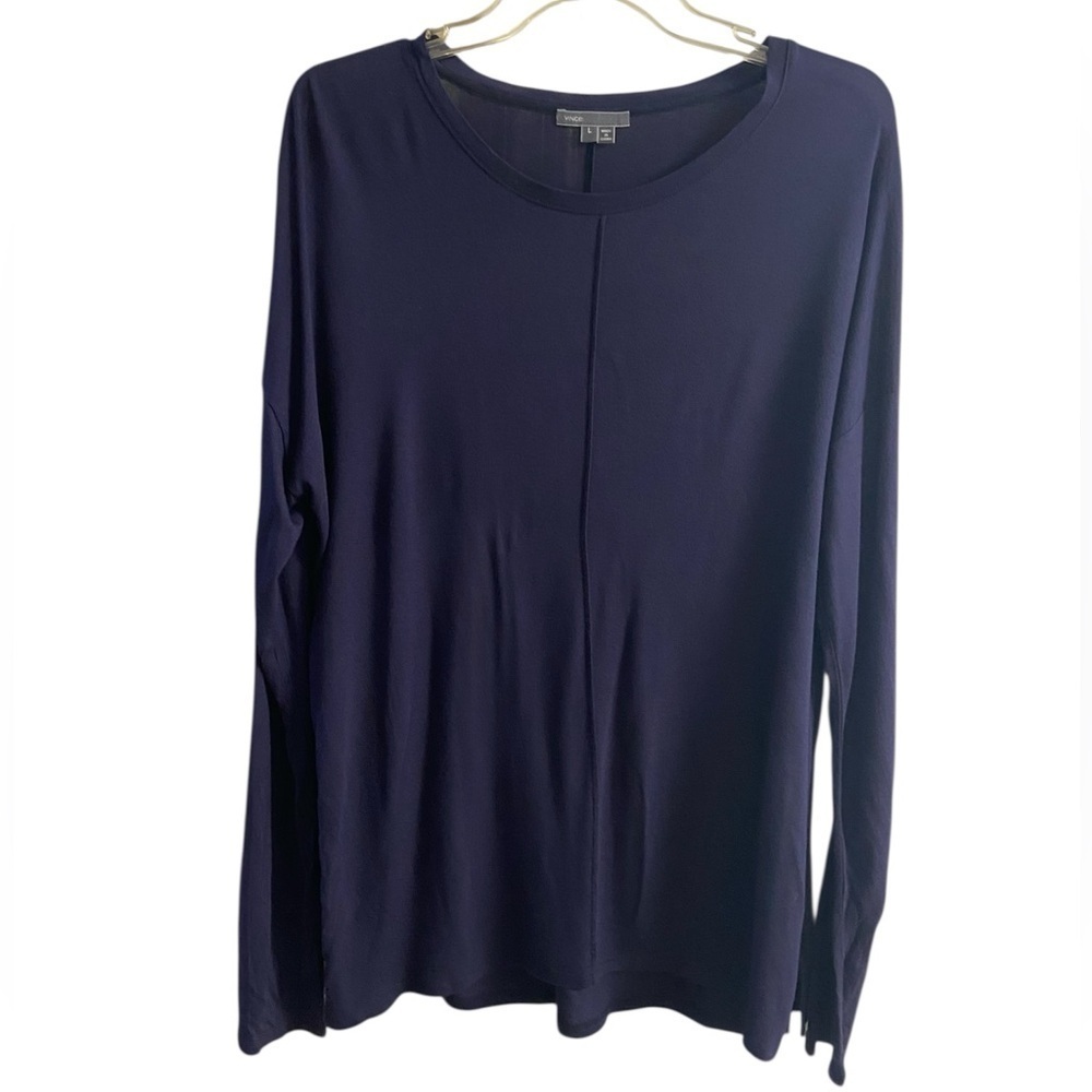 Vince Tunic Top Large Navy Blue Lightweight Pullover
